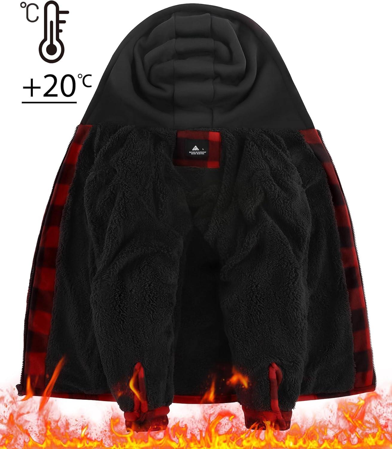 imageZITY Boys Flannel Shirt Jacket Fleece Sherpa Lined Plaid Jackets Unisex Coat Full Zip Hoodie Girls Winter Outwear 615 YearsRed Black