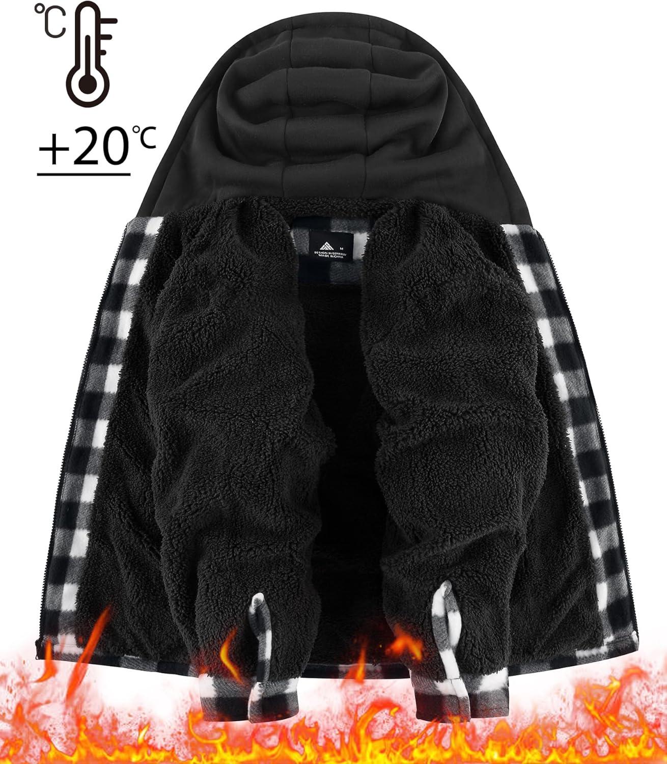 imageZITY Boys Flannel Shirt Jacket Fleece Sherpa Lined Plaid Jackets Unisex Coat Full Zip Hoodie Girls Winter Outwear 615 YearsWhite Black