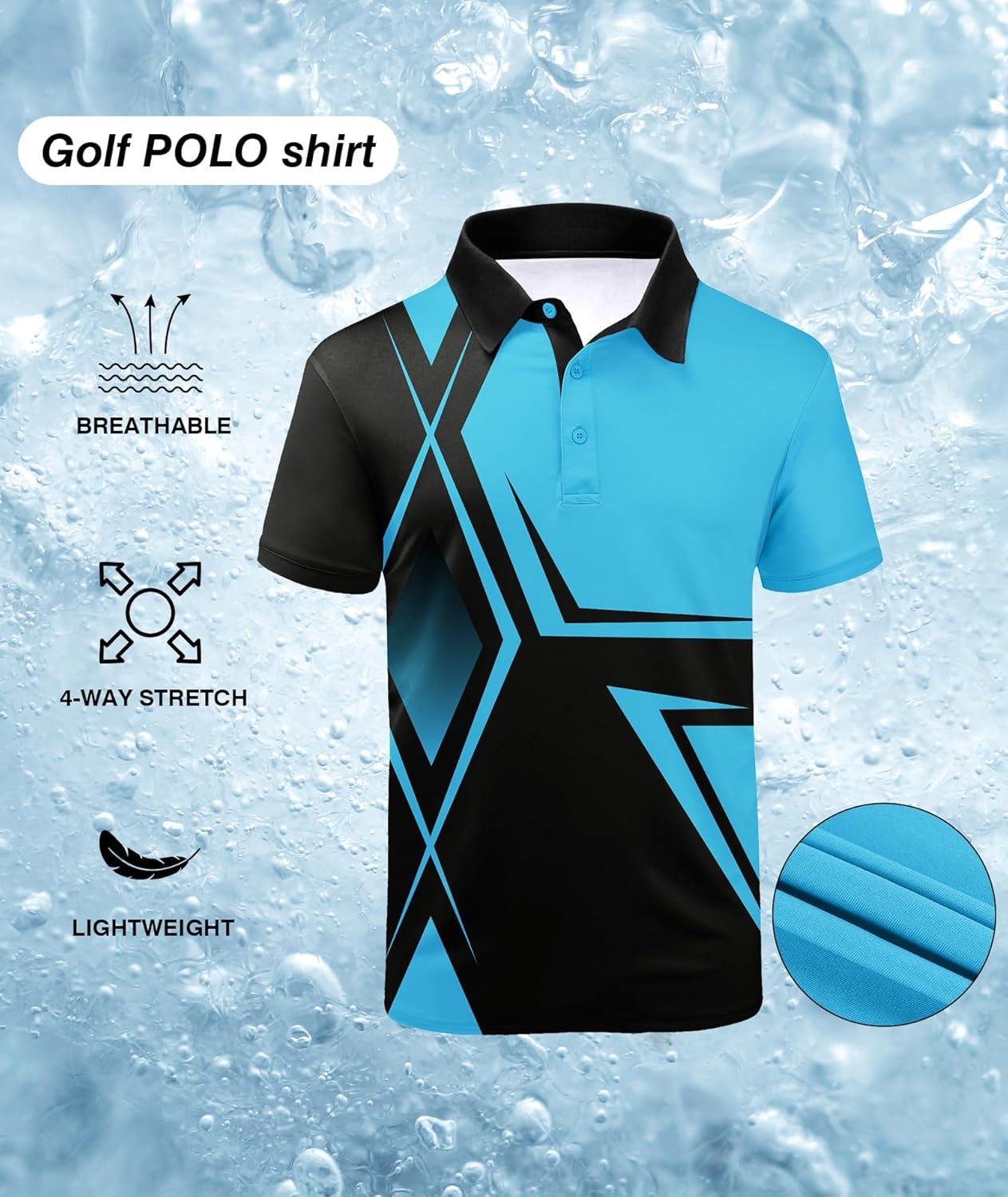 imageZITY Golf Polo Shirts for Men Short Sleeve Athletic Tennis TShirtBlack Sky Blue