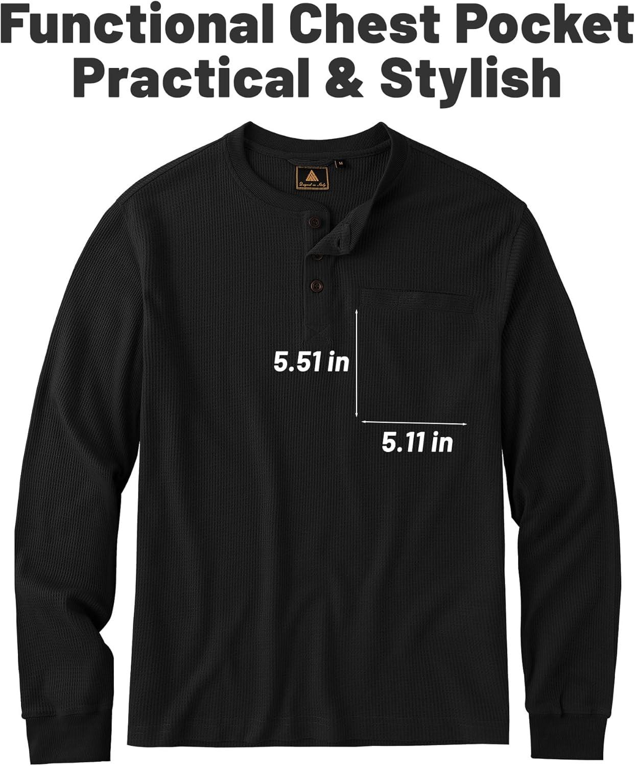imageZITY Long Sleeve Henley Shirts for Men Casual Waffle Thermal Fashion Pullover 3Button TShirt with PocketAll Black