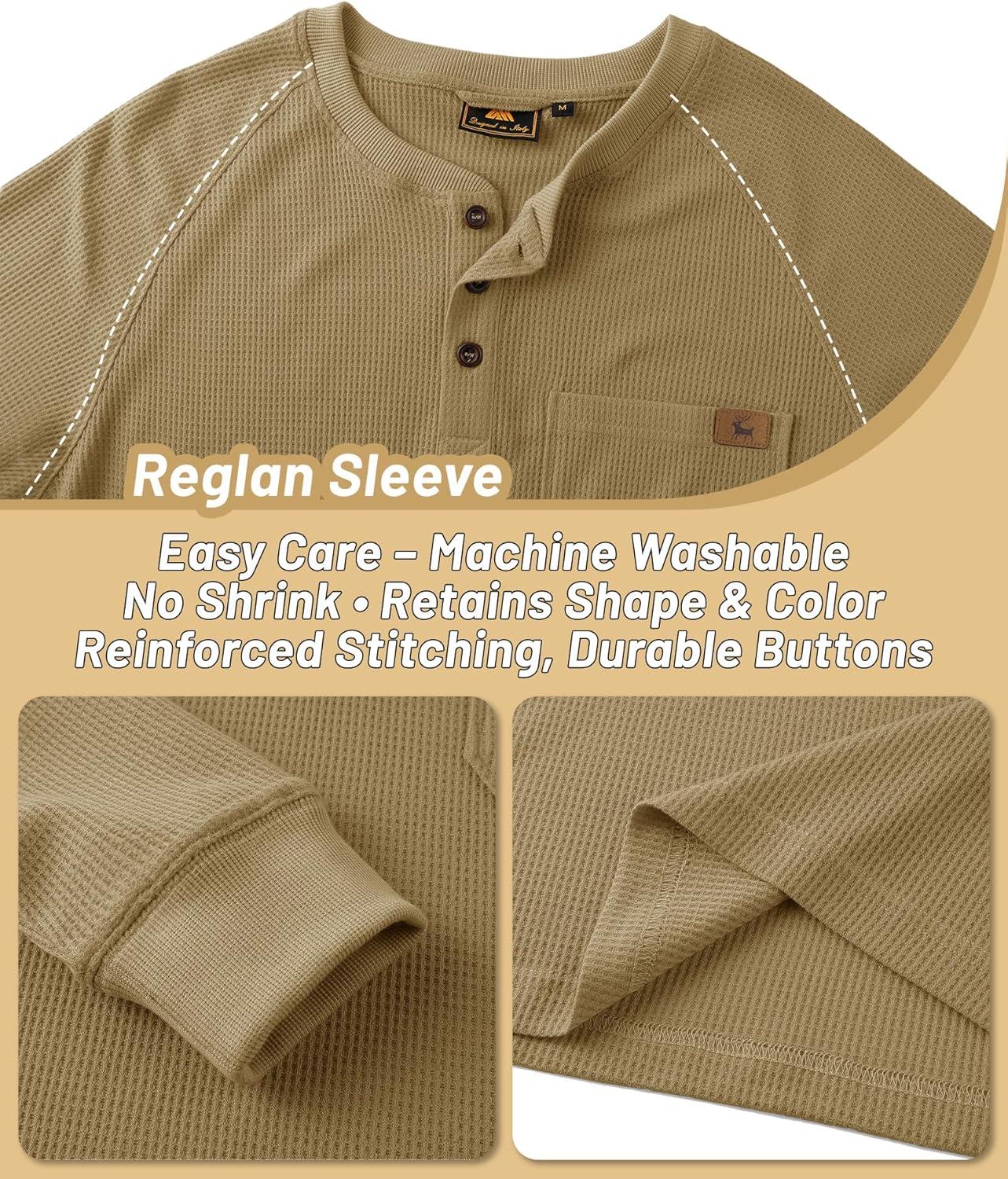 imageZITY Long Sleeve Henley Shirts for Men Casual Waffle Thermal Fashion Pullover 3Button TShirt with PocketZdark Khaki