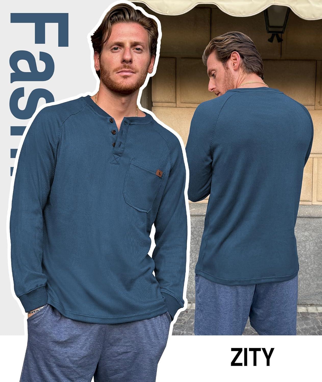 imageZITY Long Sleeve Henley Shirts for Men Casual Waffle Thermal Fashion Pullover 3Button TShirt with PocketZindigo