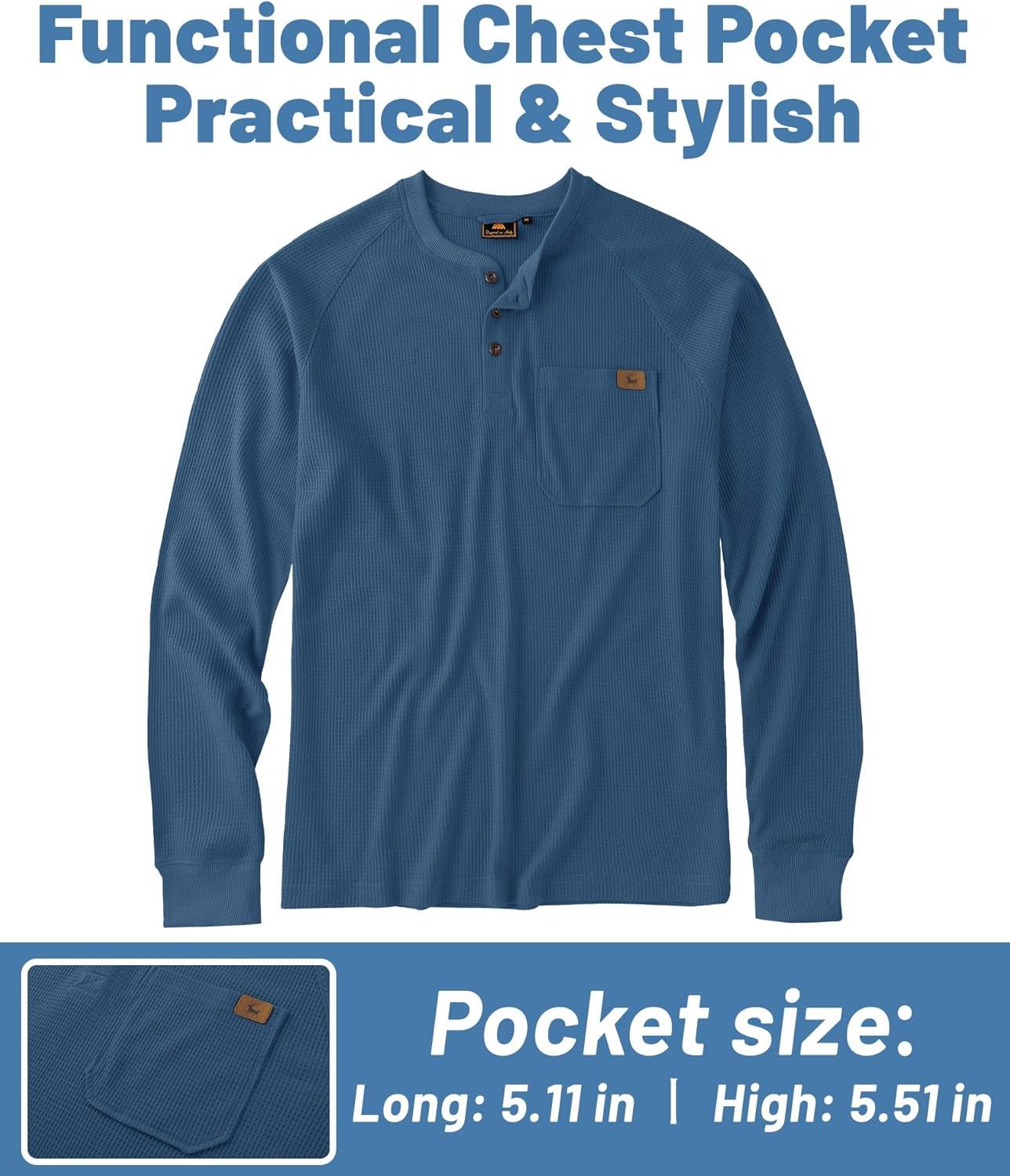 imageZITY Long Sleeve Henley Shirts for Men Casual Waffle Thermal Fashion Pullover 3Button TShirt with PocketZindigo