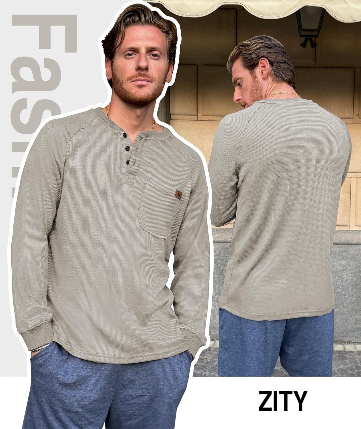 imageZITY Long Sleeve Henley Shirts for Men Casual Waffle Thermal Fashion Pullover 3Button TShirt with PocketZpumice Stone Gray