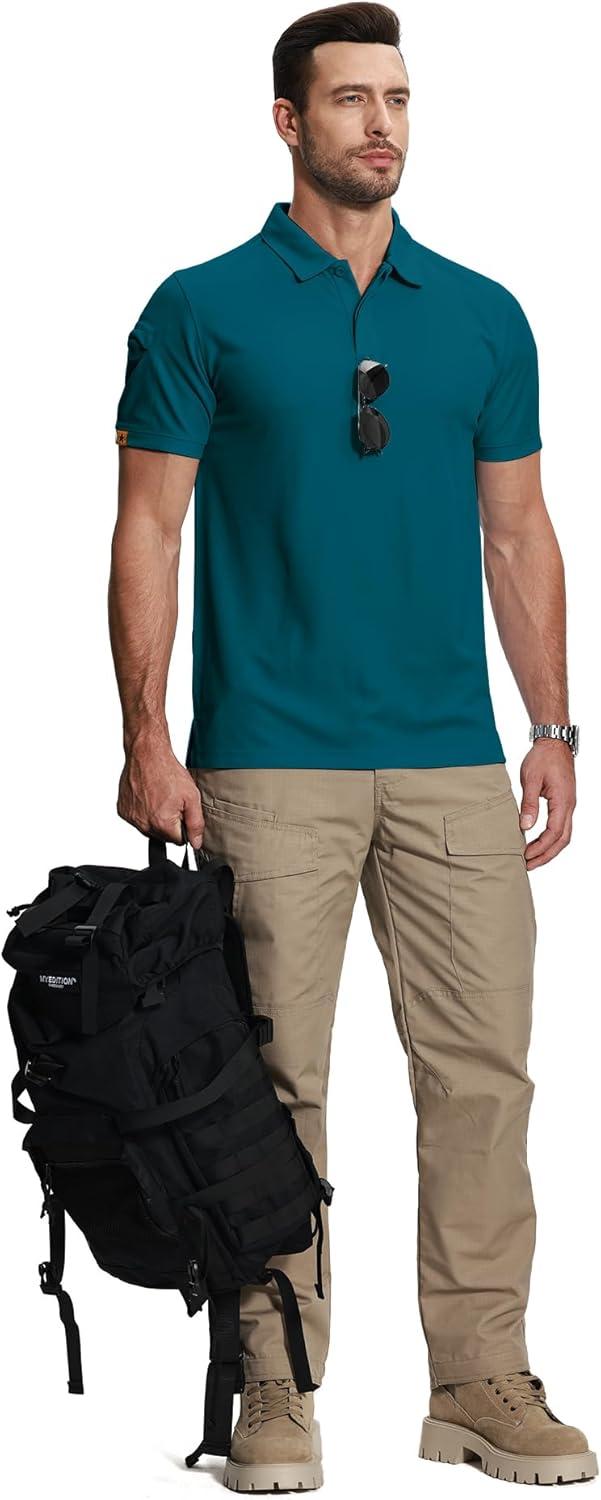 imageZITY Mens 2 Pack Polo Shirts Short Sleeve Performance Sports Golf Shirt for Men Tactical ShirtBlack Dark Teal Blue