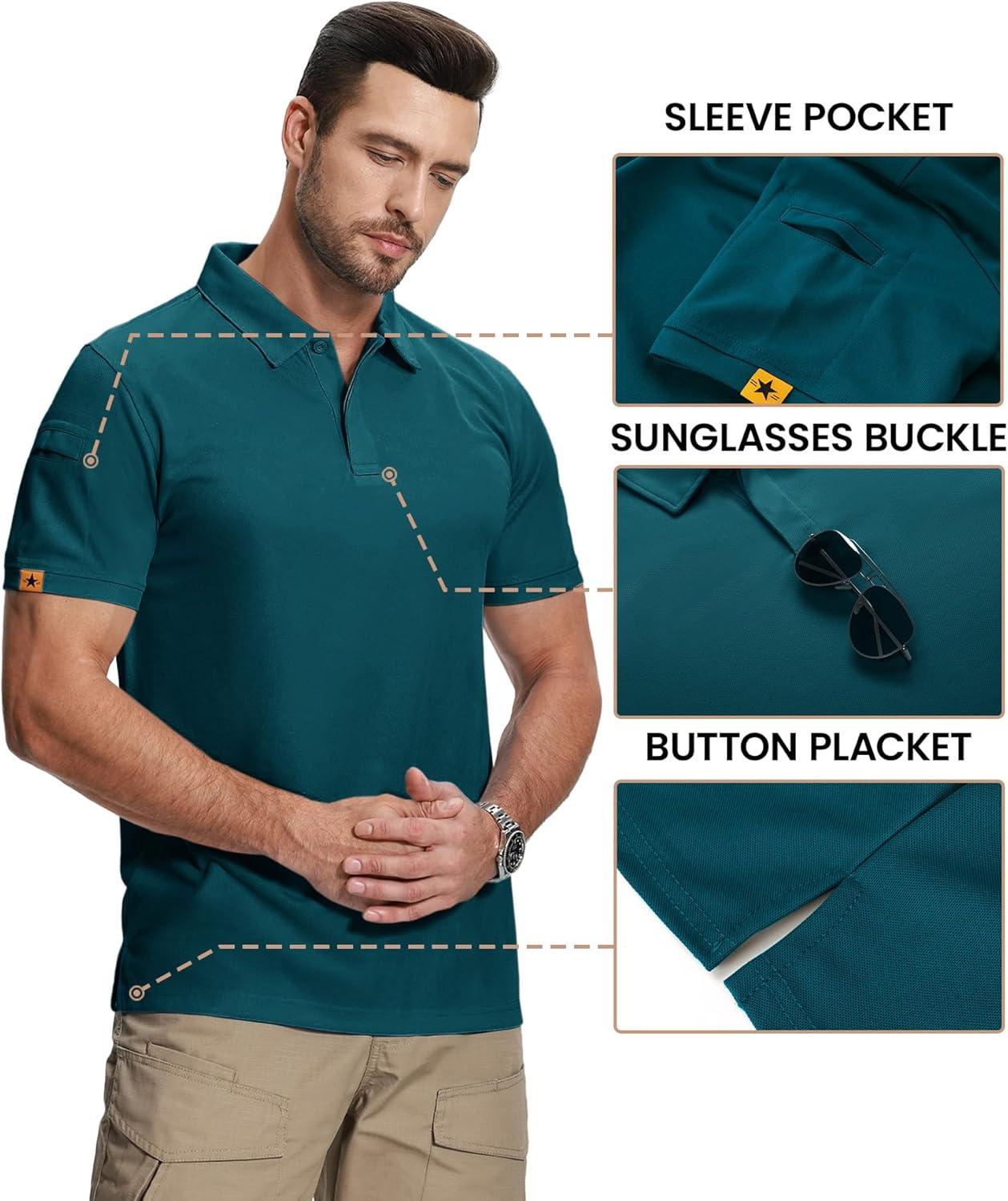 imageZITY Mens 2 Pack Polo Shirts Short Sleeve Performance Sports Golf Shirt for Men Tactical ShirtBlack Dark Teal Blue