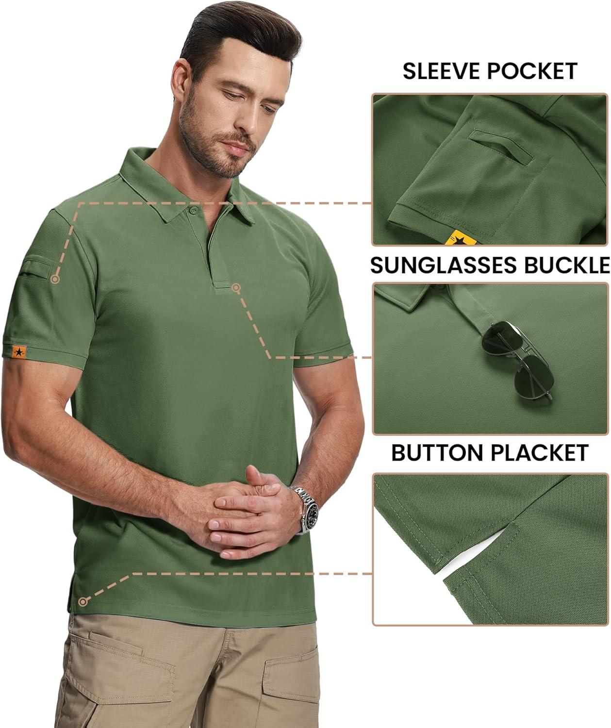 imageZITY Mens 2 Pack Polo Shirts Short Sleeve Performance Sports Golf Shirt for Men Tactical ShirtBlack Green