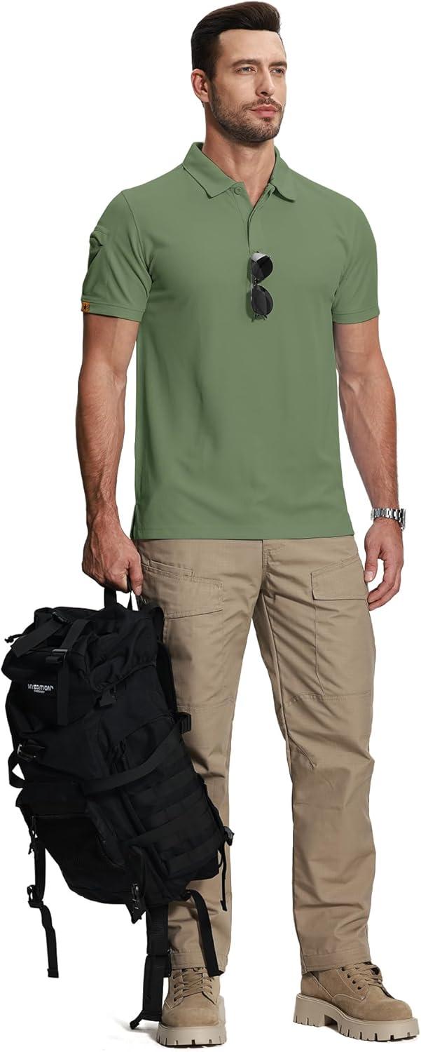imageZITY Mens 2 Pack Polo Shirts Short Sleeve Performance Sports Golf Shirt for Men Tactical ShirtBlack Green