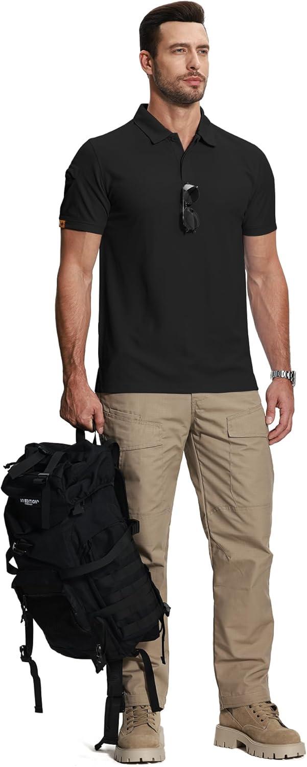 imageZITY Mens 2 Pack Polo Shirts Short Sleeve Performance Sports Golf Shirt for Men Tactical ShirtBlack Grey