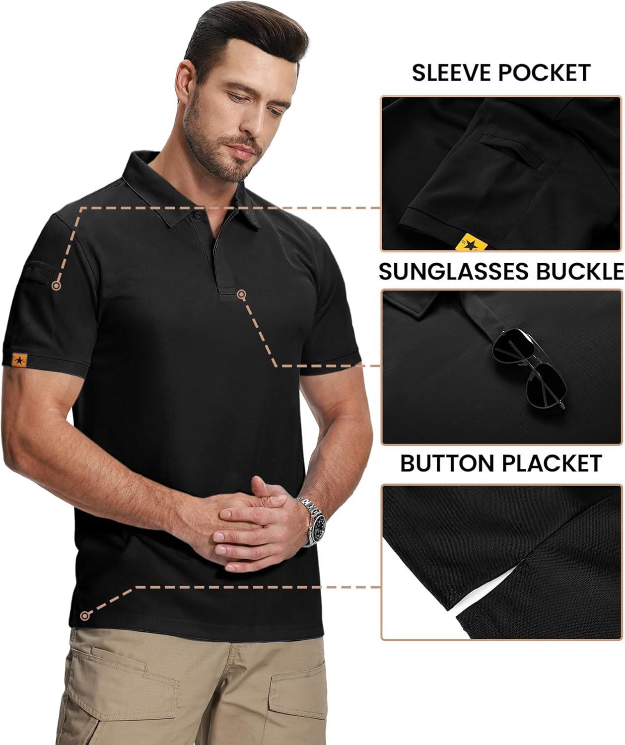imageZITY Mens 2 Pack Polo Shirts Short Sleeve Performance Sports Golf Shirt for Men Tactical ShirtBlack Grey