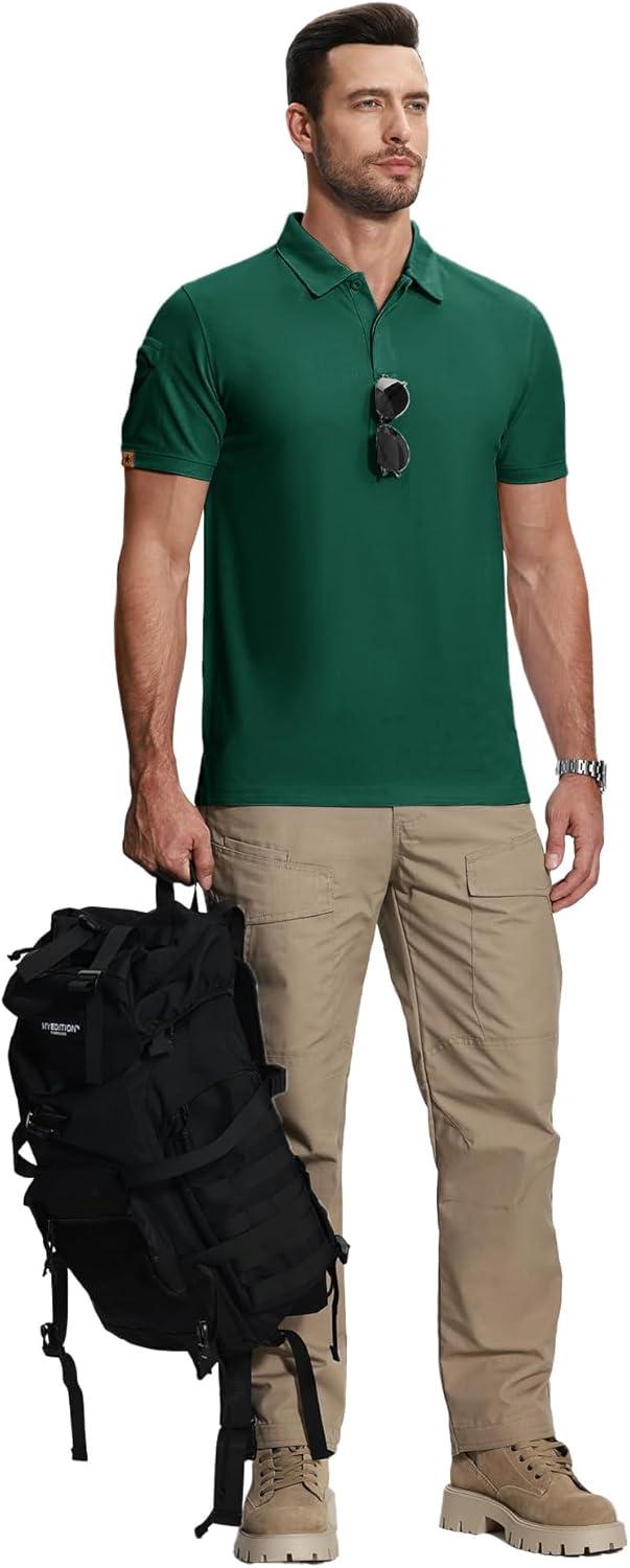 imageZITY Mens 2 Pack Polo Shirts Short Sleeve Performance Sports Golf Shirt for Men Tactical ShirtForestgreen Orange