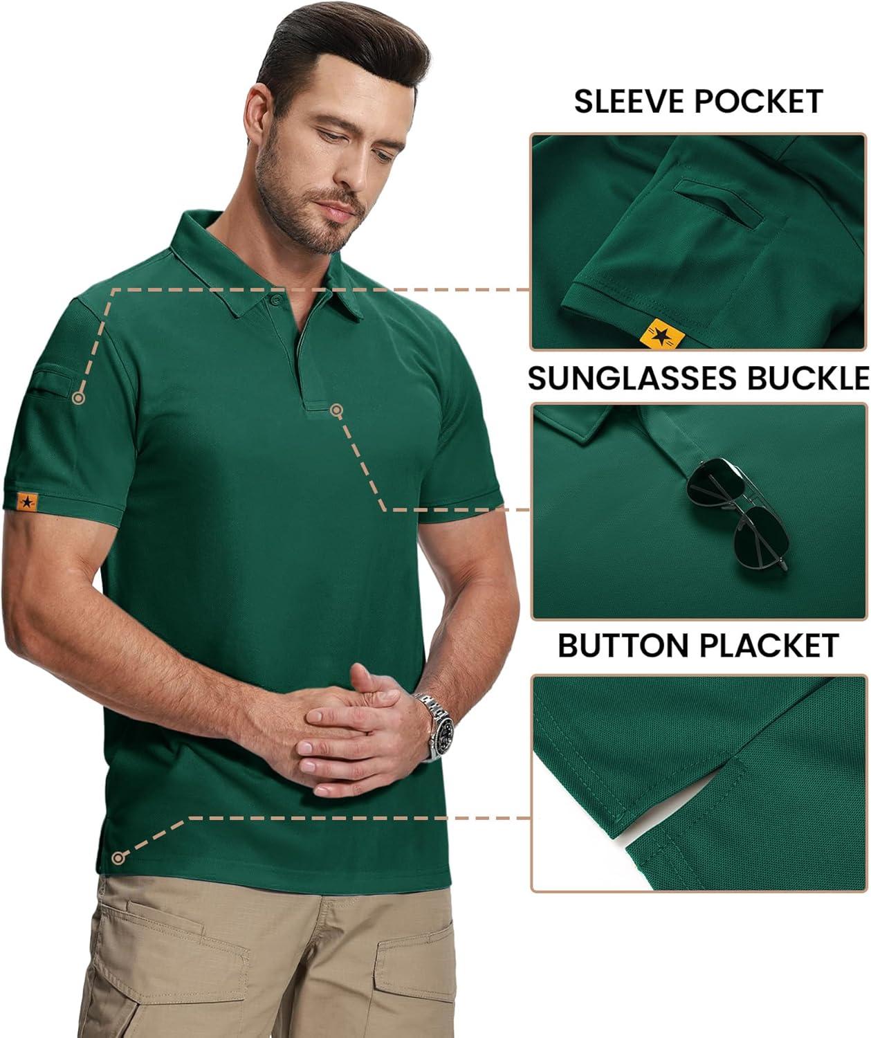 imageZITY Mens 2 Pack Polo Shirts Short Sleeve Performance Sports Golf Shirt for Men Tactical ShirtForestgreen Orange