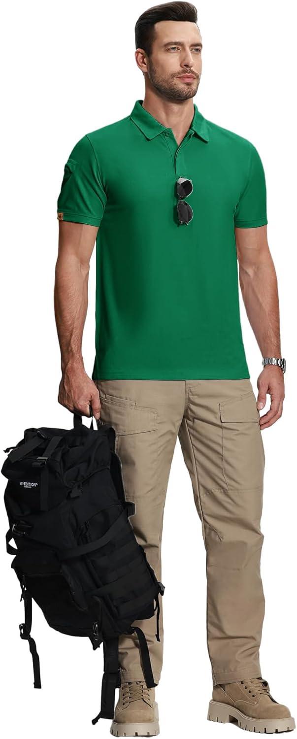 imageZITY Mens 2 Pack Polo Shirts Short Sleeve Performance Sports Golf Shirt for Men Tactical ShirtGrassgreen Lightkhaki