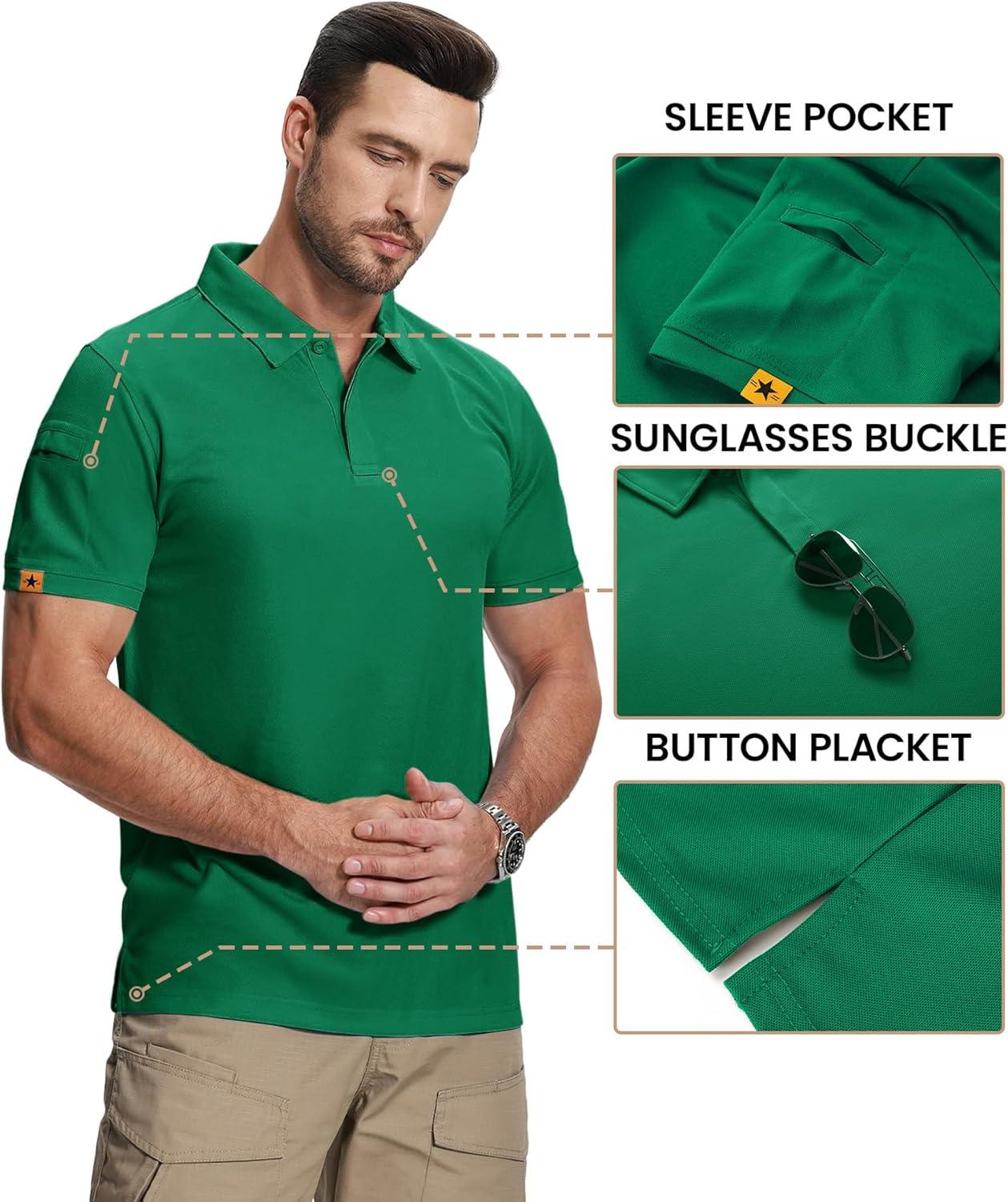 imageZITY Mens 2 Pack Polo Shirts Short Sleeve Performance Sports Golf Shirt for Men Tactical ShirtGrassgreen Lightkhaki