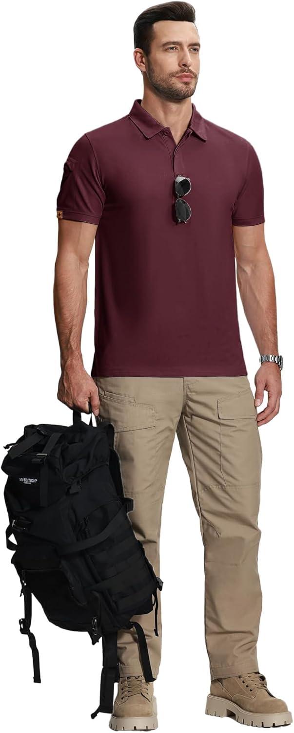 imageZITY Mens 2 Pack Polo Shirts Short Sleeve Performance Sports Golf Shirt for Men Tactical ShirtTealblue Winered