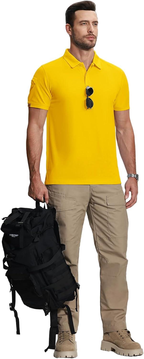 imageZITY Mens 2 Pack Polo Shirts Short Sleeve Performance Sports Golf Shirt for Men Tactical ShirtViolet Yellow