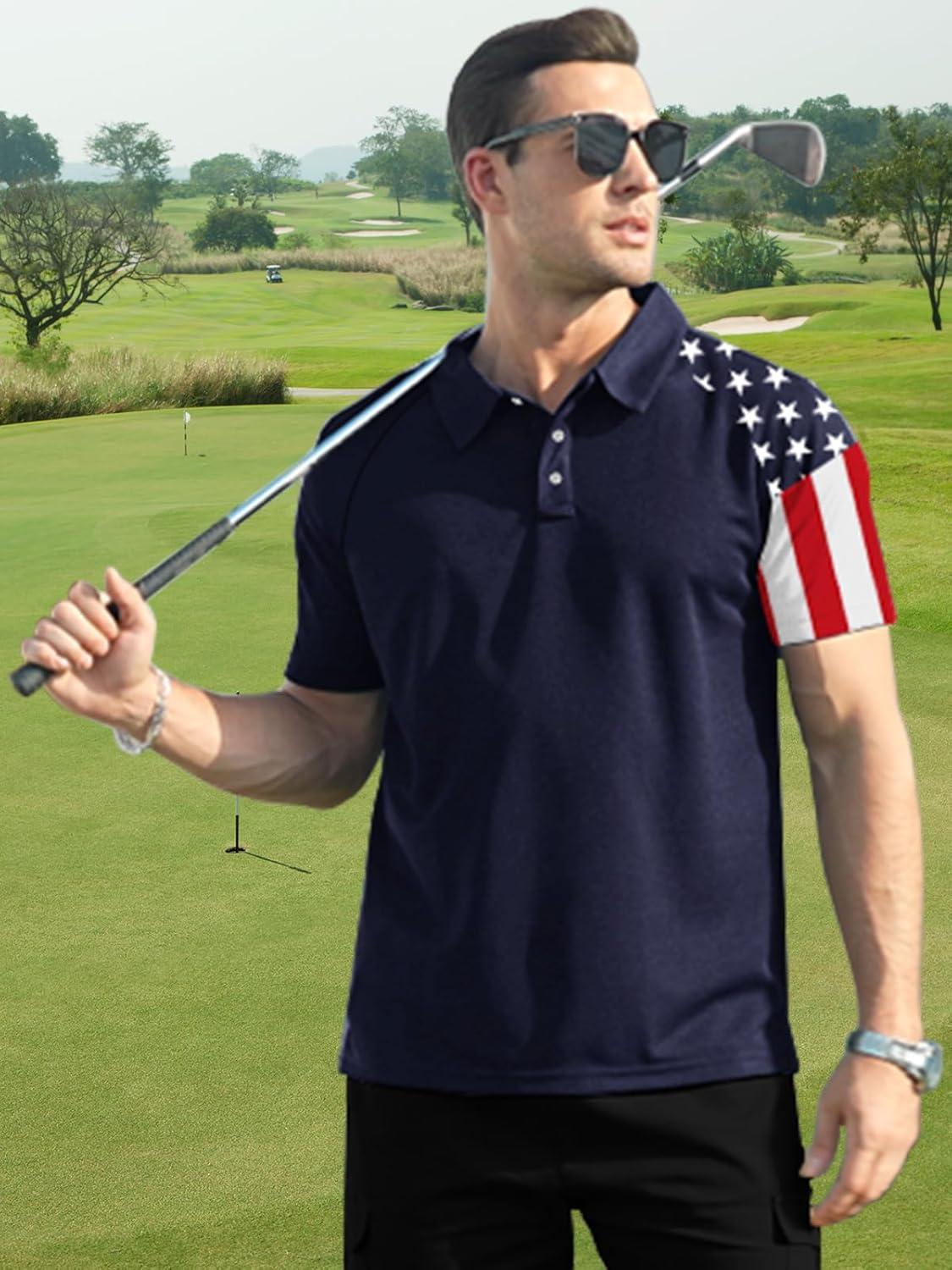 imageZITY Mens Flag Golf Polo Shirts Short Sleeve Tactical Collared Shirt Men Outdoor Moisture Wicking ShirtsDark Blue