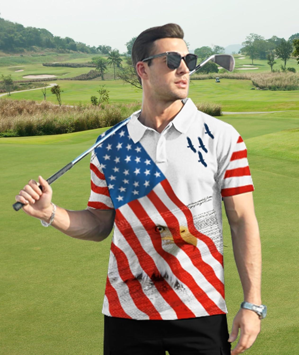 imageZITY Mens Flag Golf Polo Shirts Short Sleeve Tactical Collared Shirt Men Outdoor Moisture Wicking ShirtsLight Red