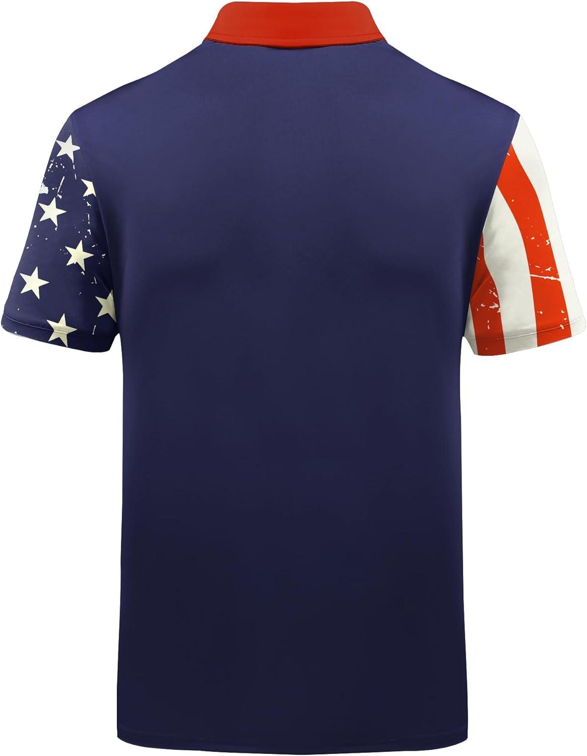 imageZITY Mens Flag Golf Polo Shirts Short Sleeve Tactical Collared Shirt Men Outdoor Moisture Wicking ShirtsNavy Red