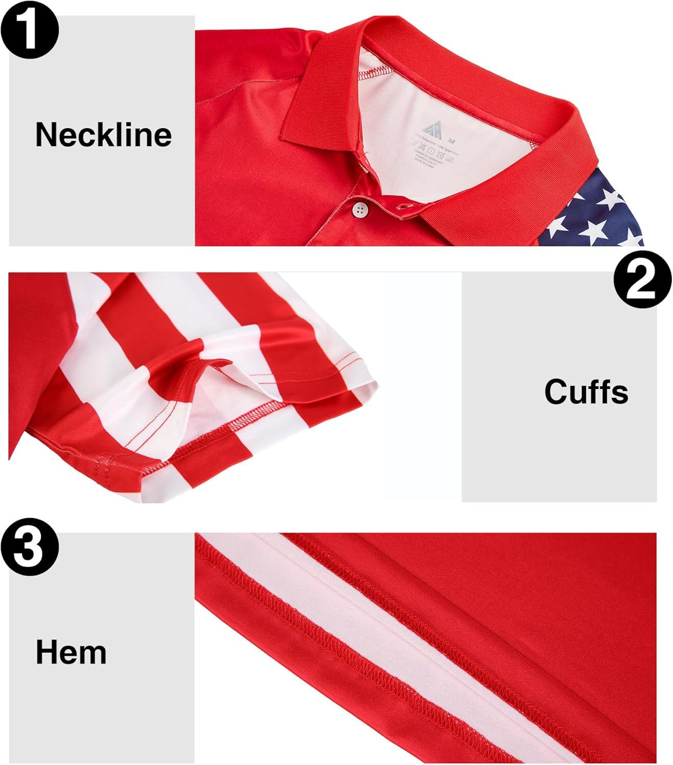 imageZITY Mens Flag Golf Polo Shirts Short Sleeve Tactical Collared Shirt Men Outdoor Moisture Wicking ShirtsRed