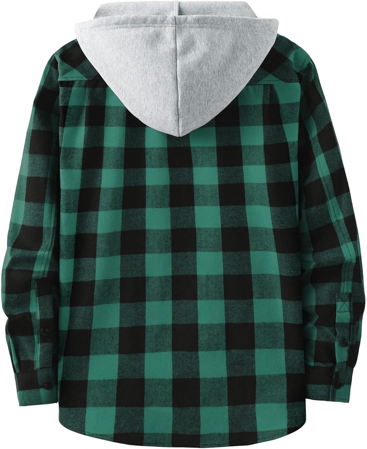 imageZITY Mens Flannel Hoodie Shirts Casual Button Down Plaid Shirt Jackets for Men Long Sleeve Stylish Hooded with PocketBlack Green