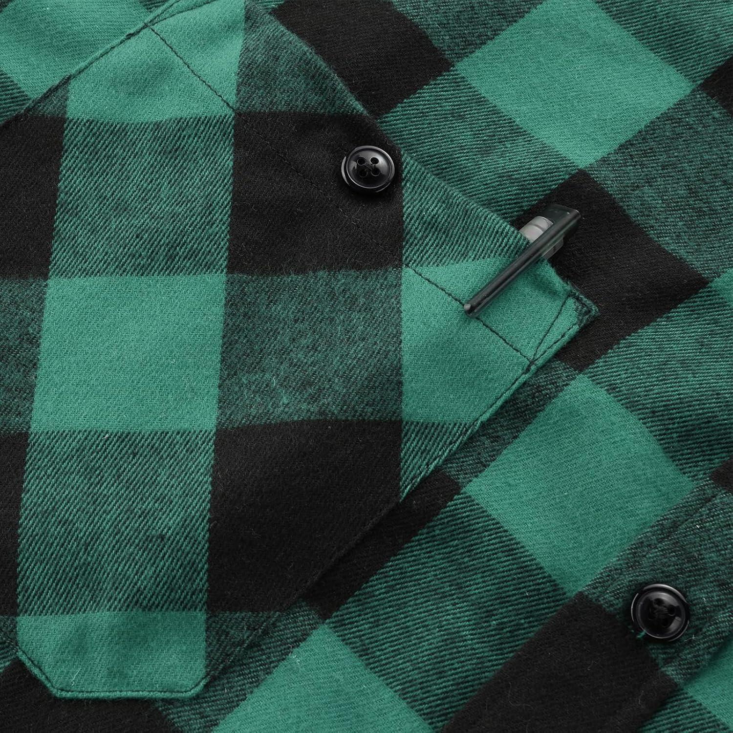 imageZITY Mens Flannel Hoodie Shirts Casual Button Down Plaid Shirt Jackets for Men Long Sleeve Stylish Hooded with PocketBlack Green