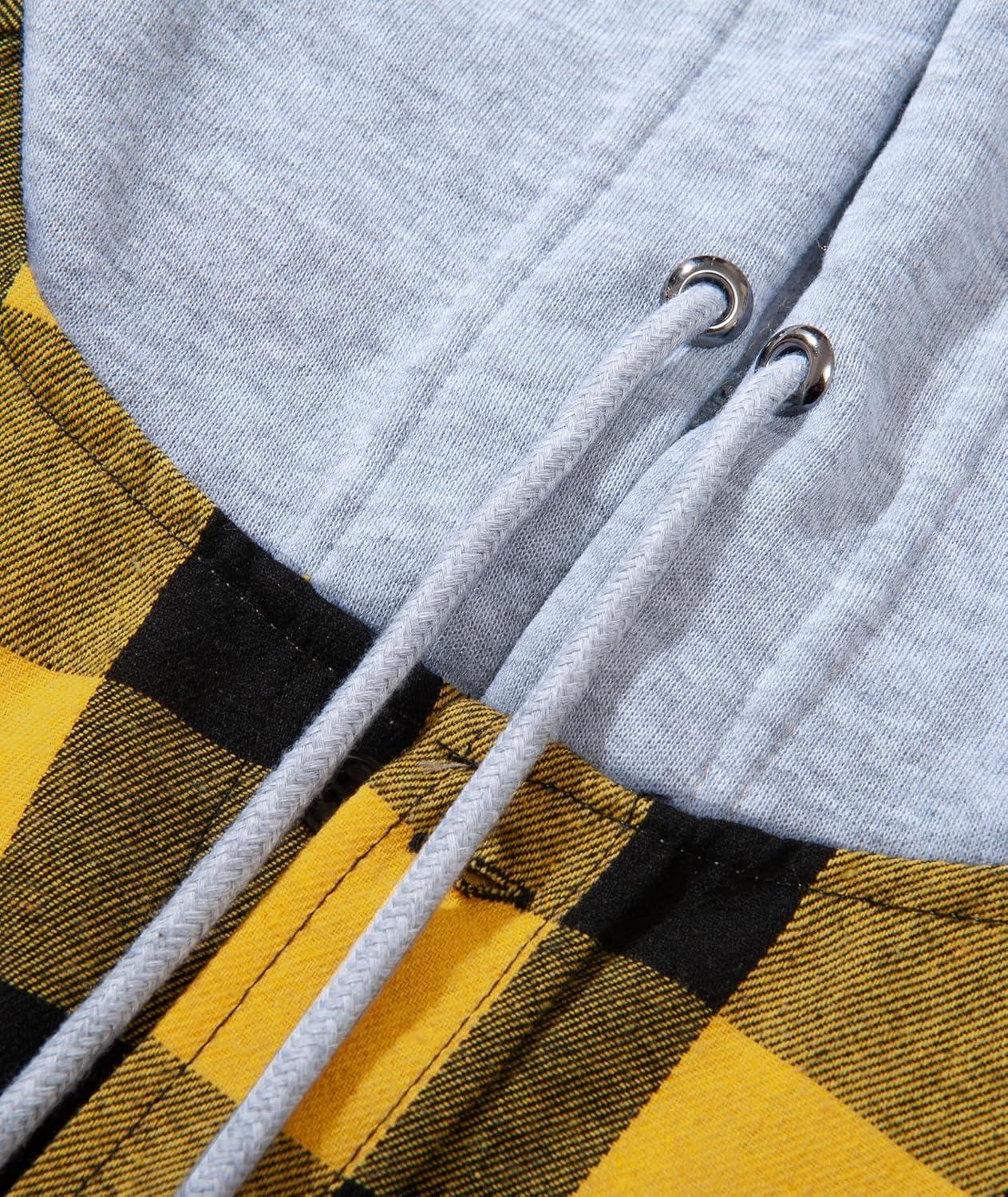 imageZITY Mens Flannel Hoodie Shirts Casual Button Down Plaid Shirt Jackets for Men Long Sleeve Stylish Hooded with PocketYellow