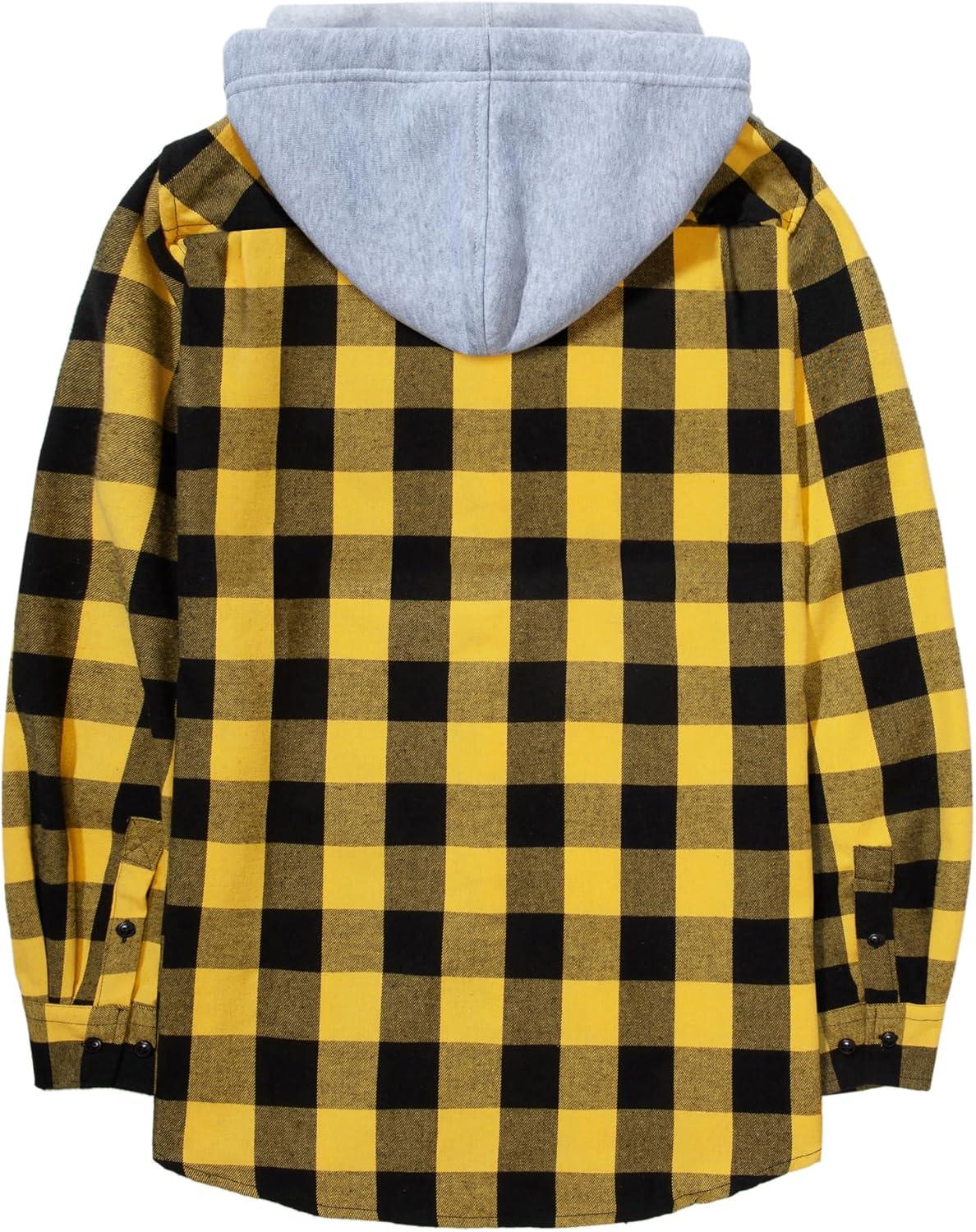 imageZITY Mens Flannel Hoodie Shirts Casual Button Down Plaid Shirt Jackets for Men Long Sleeve Stylish Hooded with PocketYellow