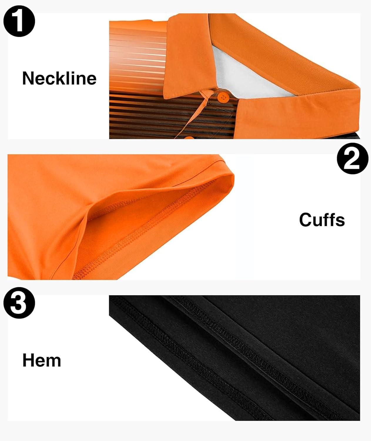 imageZITY Mens Golf Shirt Short Sleeve Sport Moisture Wicking Performance Print Golf Polo Shirts for Men Collared Casual TShirtBlack Orange