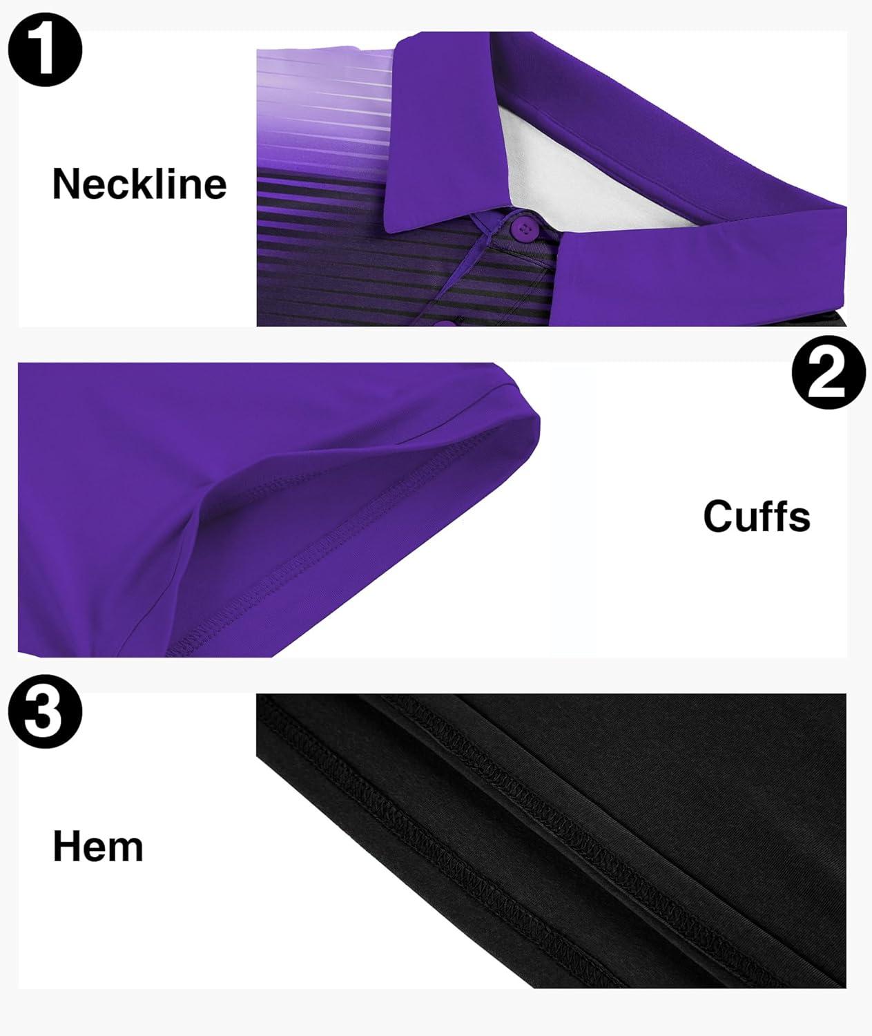 imageZITY Mens Golf Shirt Short Sleeve Sport Moisture Wicking Performance Print Golf Polo Shirts for Men Collared Casual TShirtBlack Violet