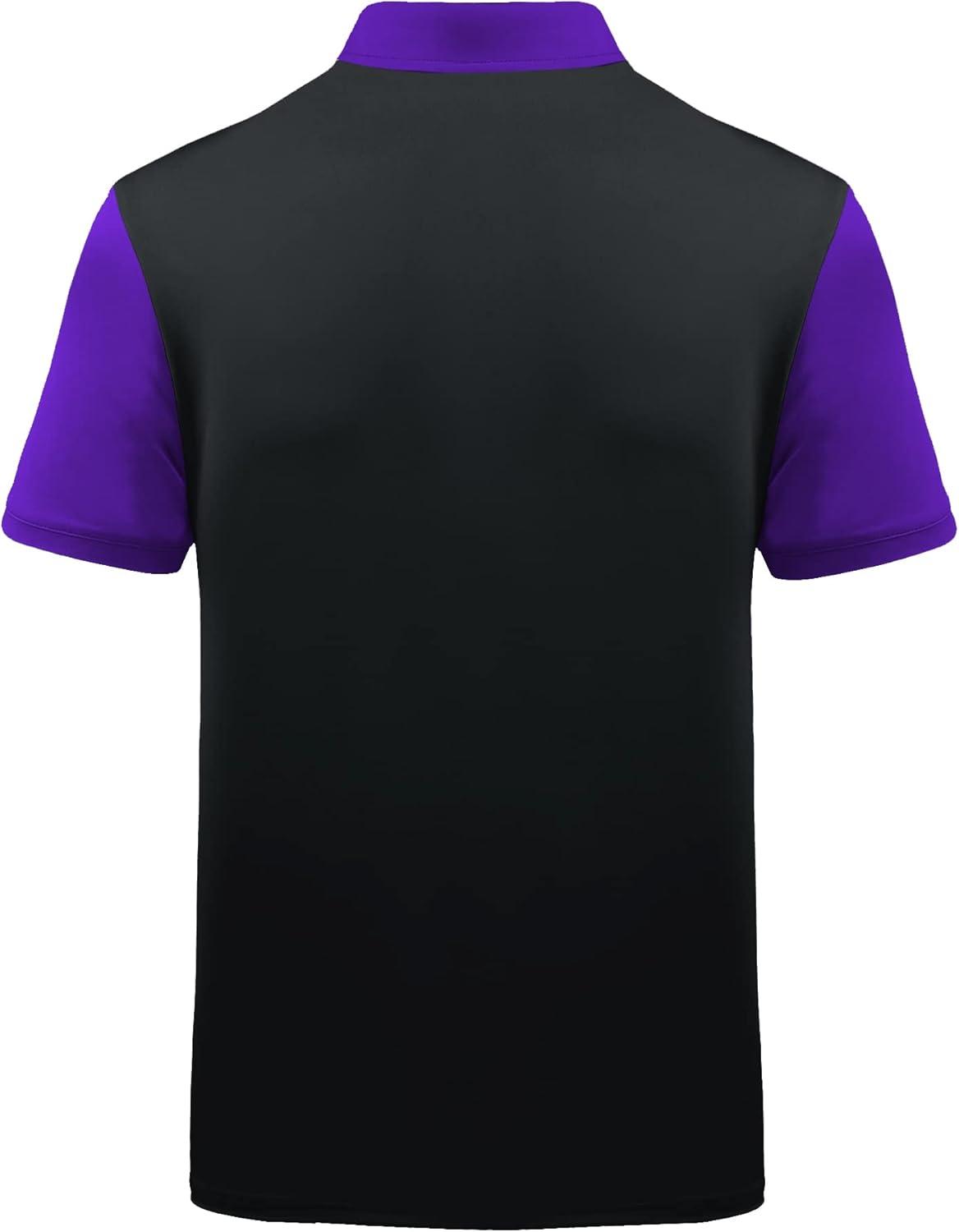 imageZITY Mens Golf Shirt Short Sleeve Sport Moisture Wicking Performance Print Golf Polo Shirts for Men Collared Casual TShirtBlack Violet