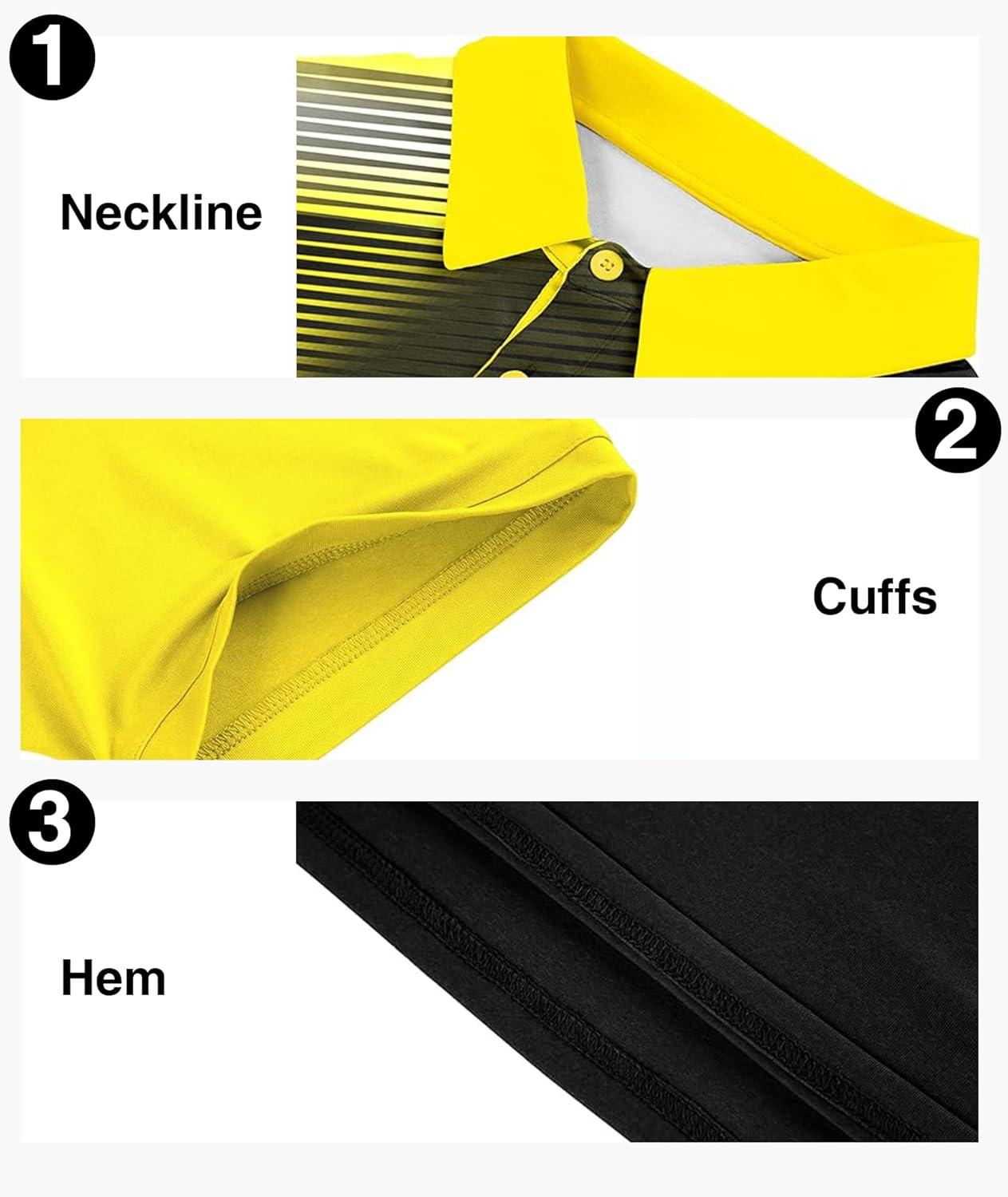 imageZITY Mens Golf Shirt Short Sleeve Sport Moisture Wicking Performance Print Golf Polo Shirts for Men Collared Casual TShirtBlack Yellow