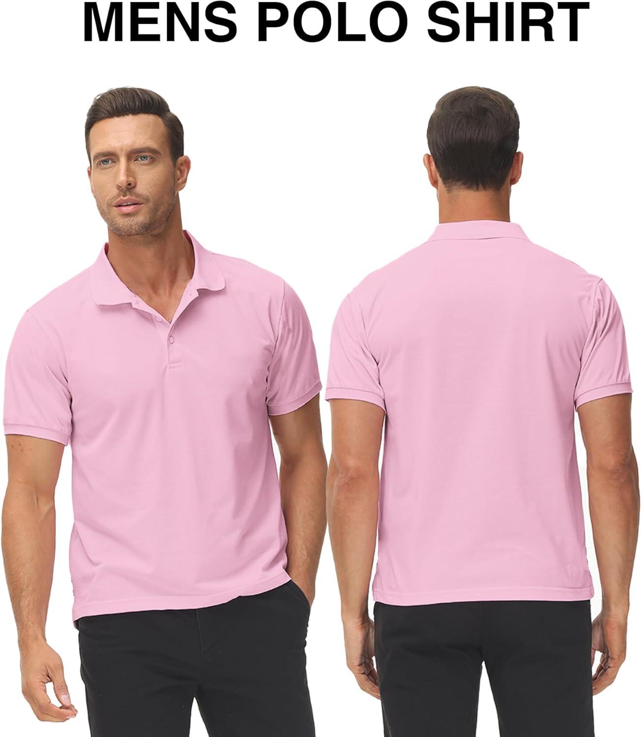 imageZITY Mens Golf Shirt Short Sleeve Sport Moisture Wicking Performance Print Golf Polo Shirts for Men Collared Casual TShirtPink