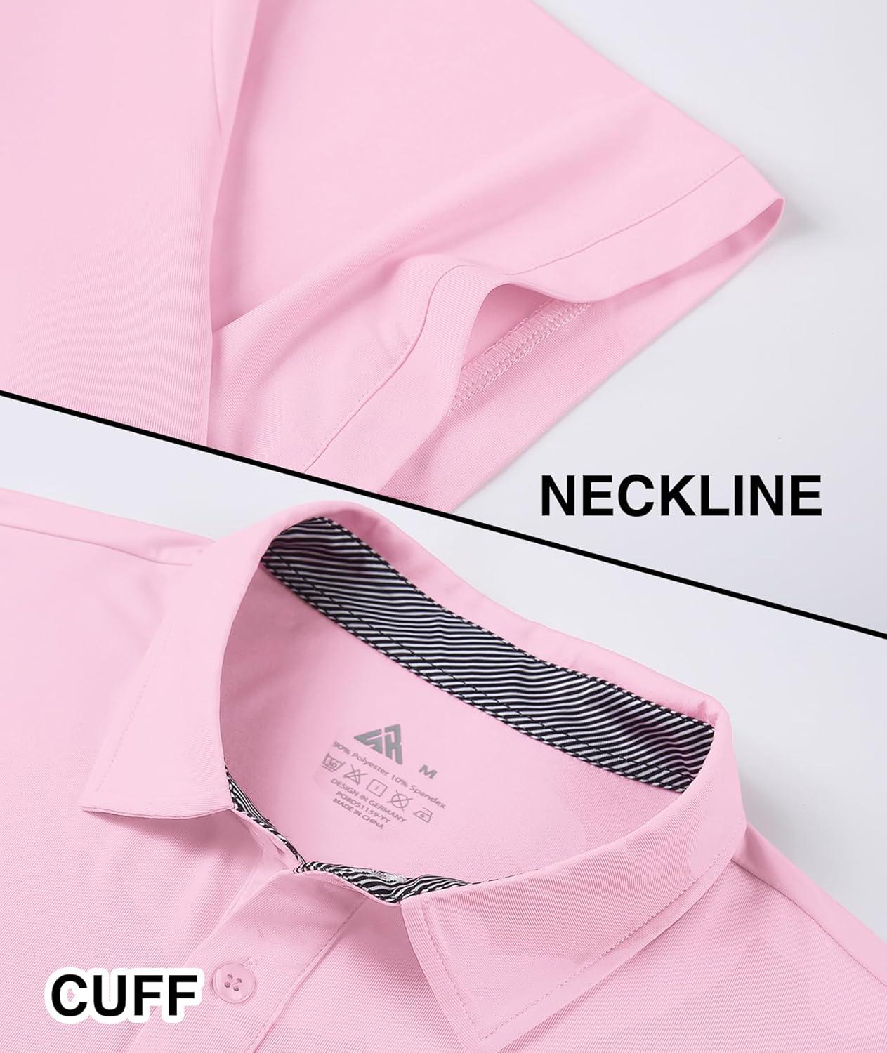 imageZITY Mens Golf Shirt Short Sleeve Sport Moisture Wicking Performance Print Golf Polo Shirts for Men Collared Casual TShirtPink