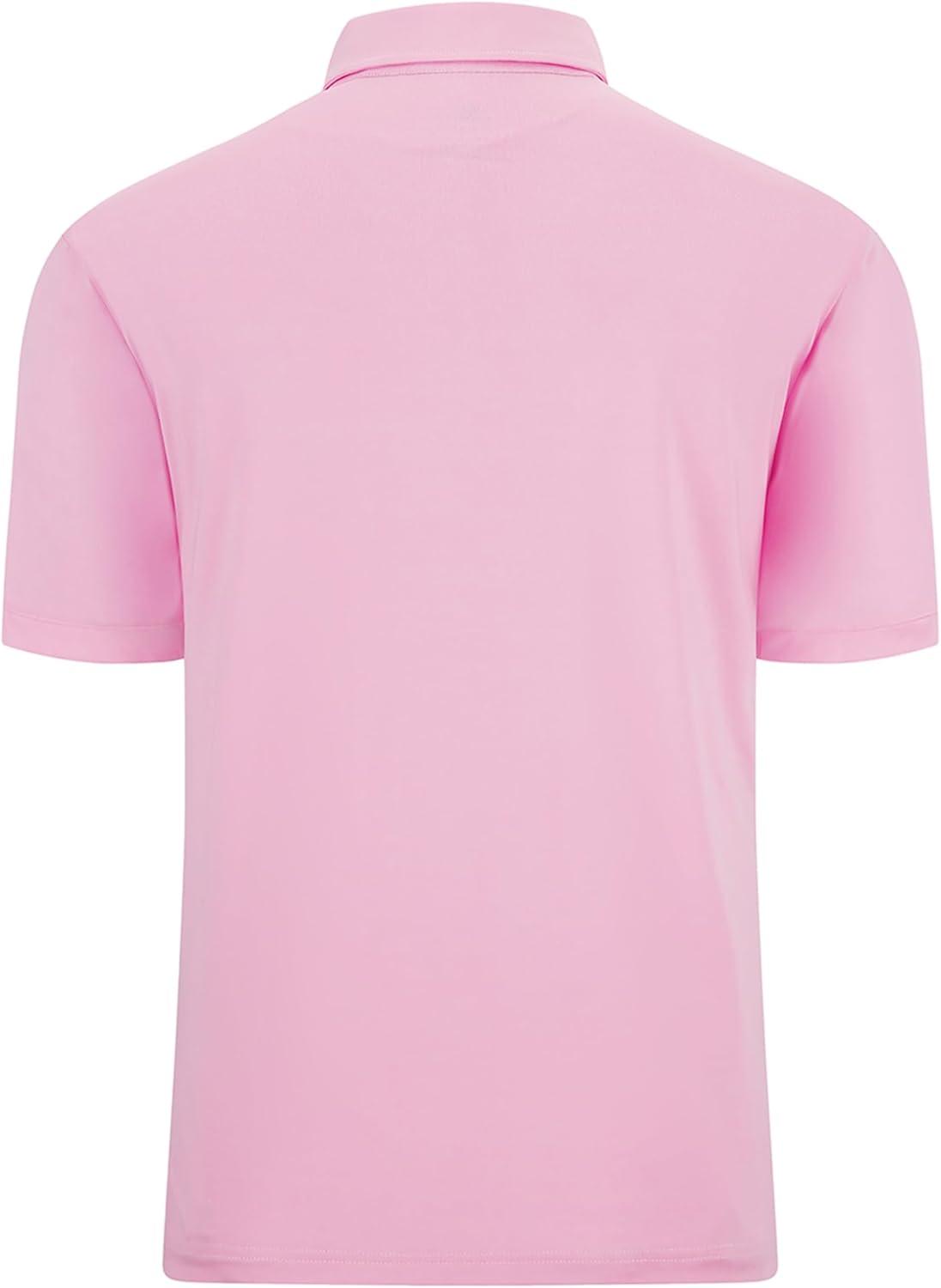 imageZITY Mens Golf Shirt Short Sleeve Sport Moisture Wicking Performance Print Golf Polo Shirts for Men Collared Casual TShirtPink