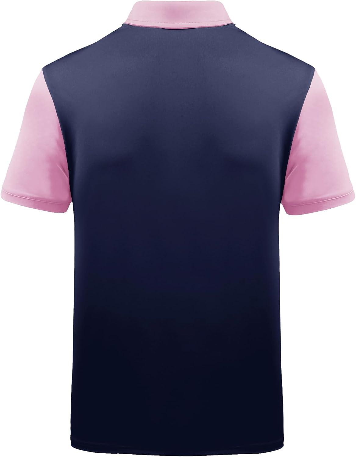 imageZITY Mens Golf Shirt Short Sleeve Sport Moisture Wicking Performance Print Golf Polo Shirts for Men Collared Casual TShirtPink Blue