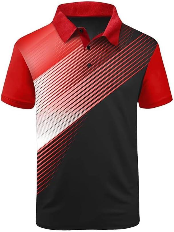 imageZITY Mens Golf Shirt Short Sleeve Sport Moisture Wicking Performance Print Golf Polo Shirts for Men Collared Casual TShirtRed White Black