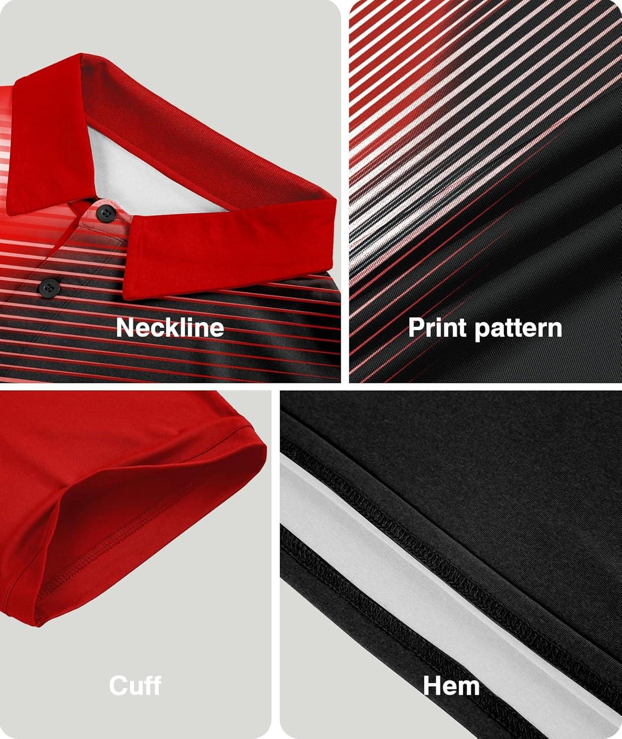 imageZITY Mens Golf Shirt Short Sleeve Sport Moisture Wicking Performance Print Golf Polo Shirts for Men Collared Casual TShirtRed White Black