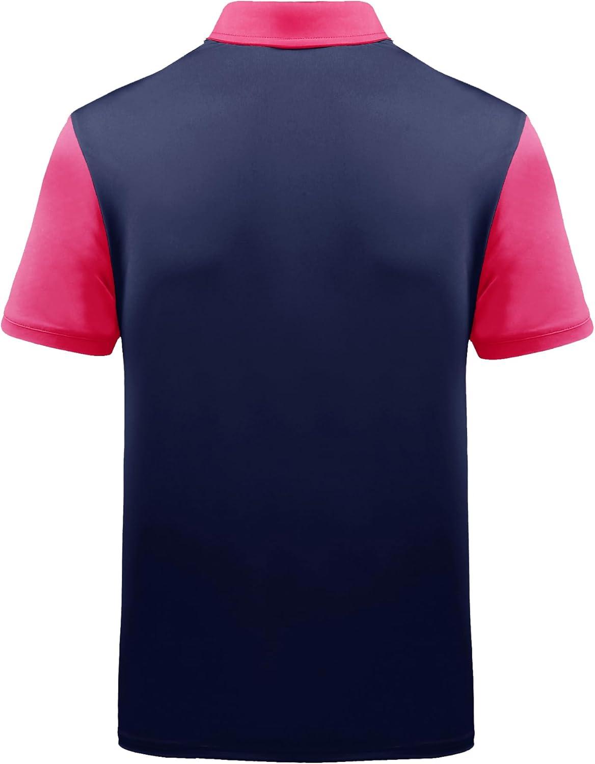 imageZITY Mens Golf Shirt Short Sleeve Sport Moisture Wicking Performance Print Golf Polo Shirts for Men Collared Casual TShirtRose Red