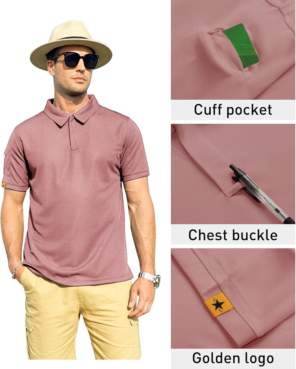 imageZITY Mens Polo Shirt Short Sleeve Sports Tactical TShirt Athletic Golf Polos Daily Casual Stylish Collared Shirts for MenAsh Pink