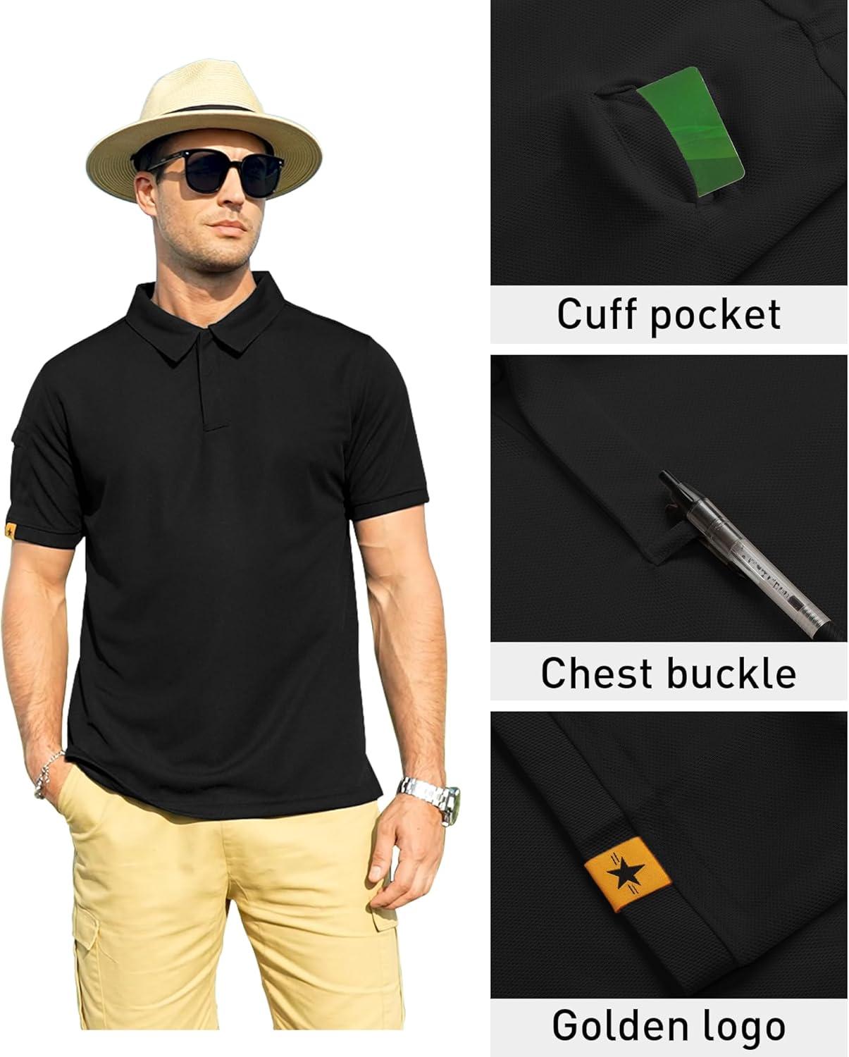imageZITY Mens Polo Shirt Short Sleeve Sports Tactical TShirt Athletic Golf Polos Daily Casual Stylish Collared Shirts for MenBlack