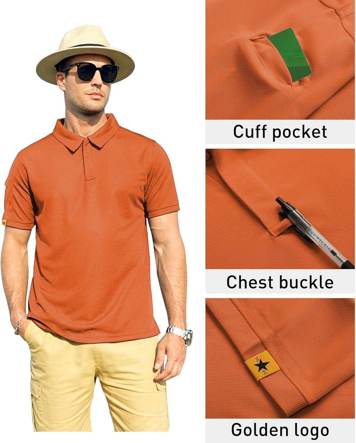 imageZITY Mens Polo Shirt Short Sleeve Sports Tactical TShirt Athletic Golf Polos Daily Casual Stylish Collared Shirts for MenBright Orange