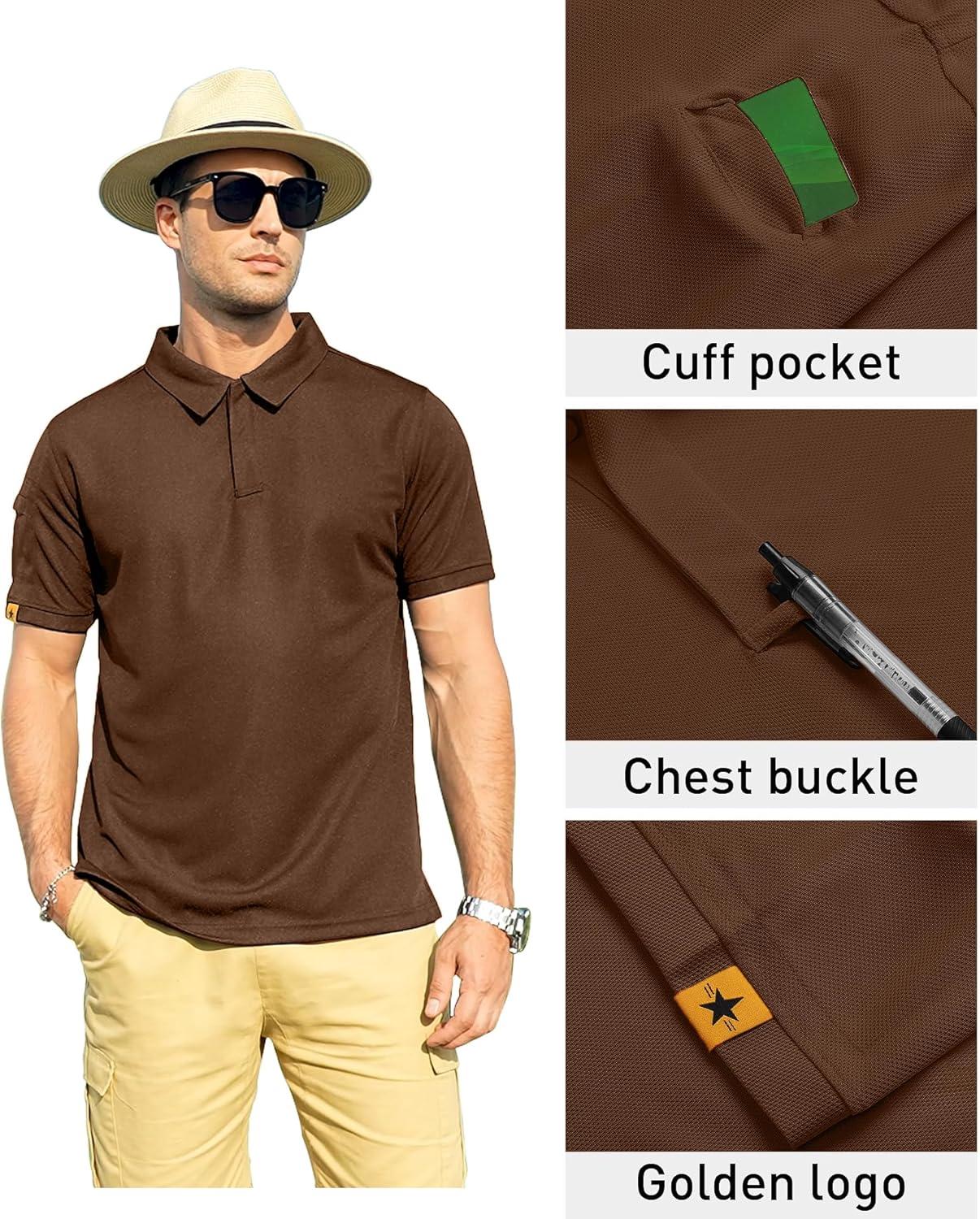 imageZITY Mens Polo Shirt Short Sleeve Sports Tactical TShirt Athletic Golf Polos Daily Casual Stylish Collared Shirts for MenBrown