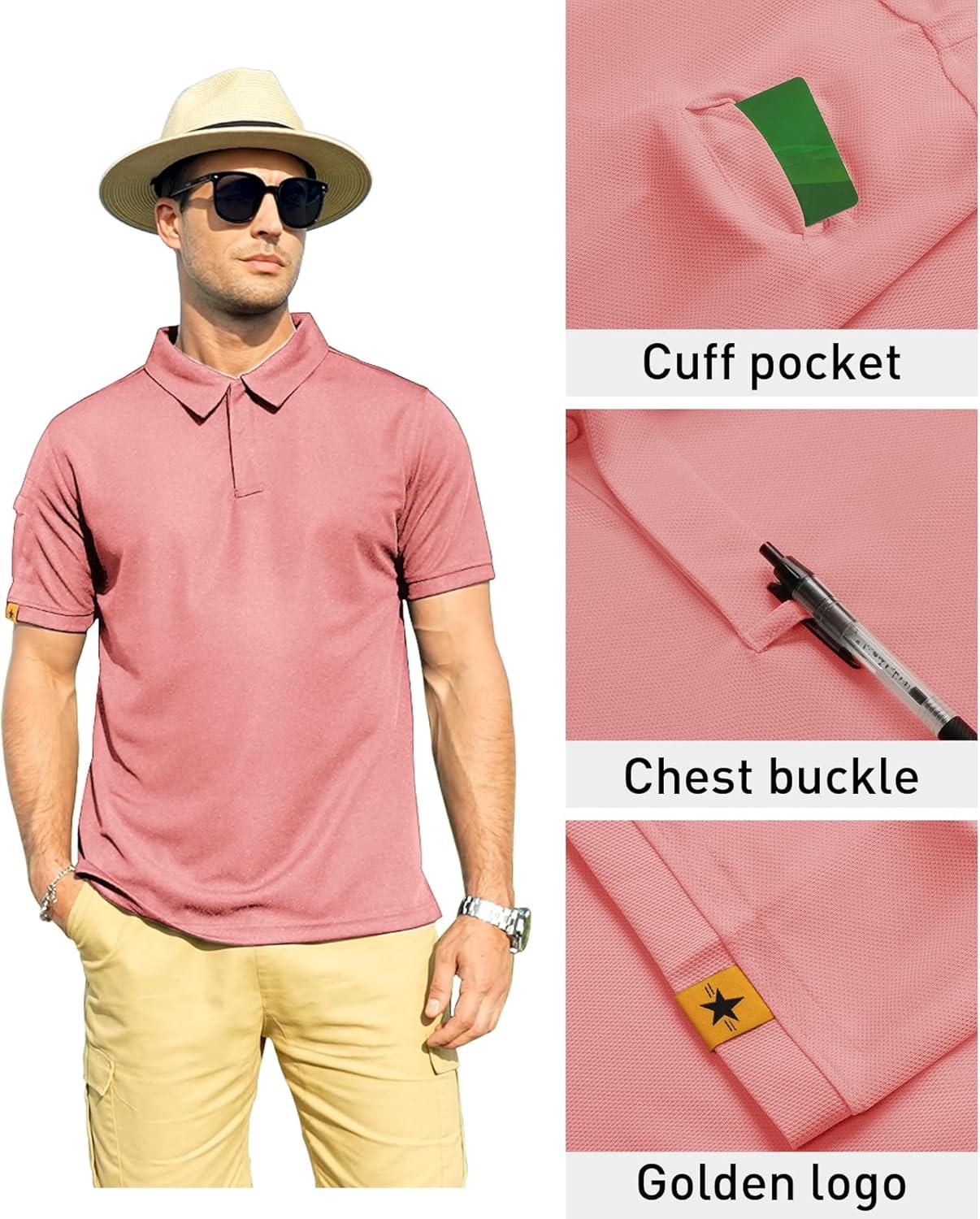 imageZITY Mens Polo Shirt Short Sleeve Sports Tactical TShirt Athletic Golf Polos Daily Casual Stylish Collared Shirts for MenCoral Red