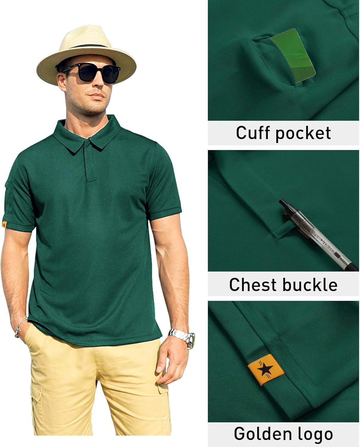 imageZITY Mens Polo Shirt Short Sleeve Sports Tactical TShirt Athletic Golf Polos Daily Casual Stylish Collared Shirts for MenForest Green