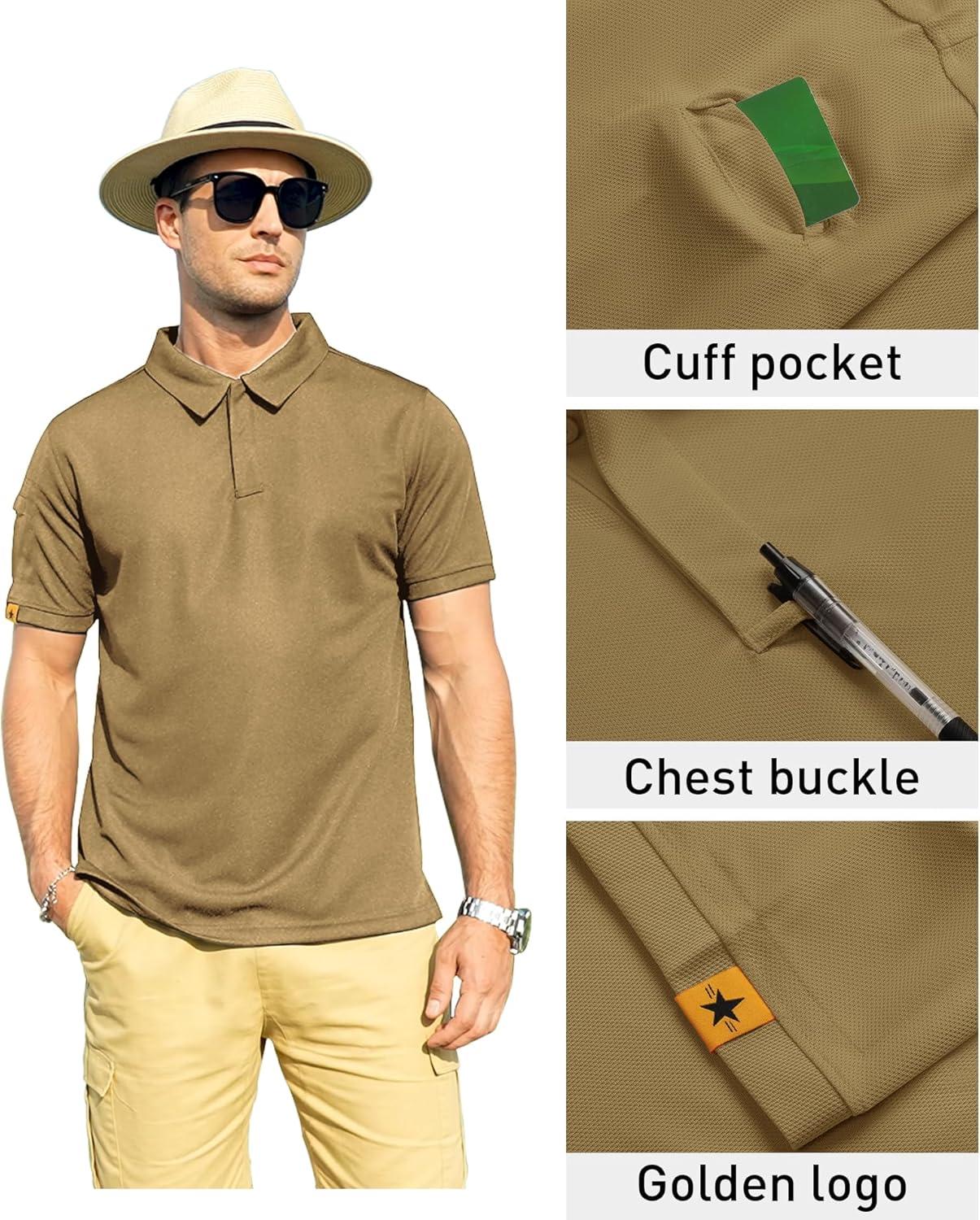 imageZITY Mens Polo Shirt Short Sleeve Sports Tactical TShirt Athletic Golf Polos Daily Casual Stylish Collared Shirts for MenKhaki