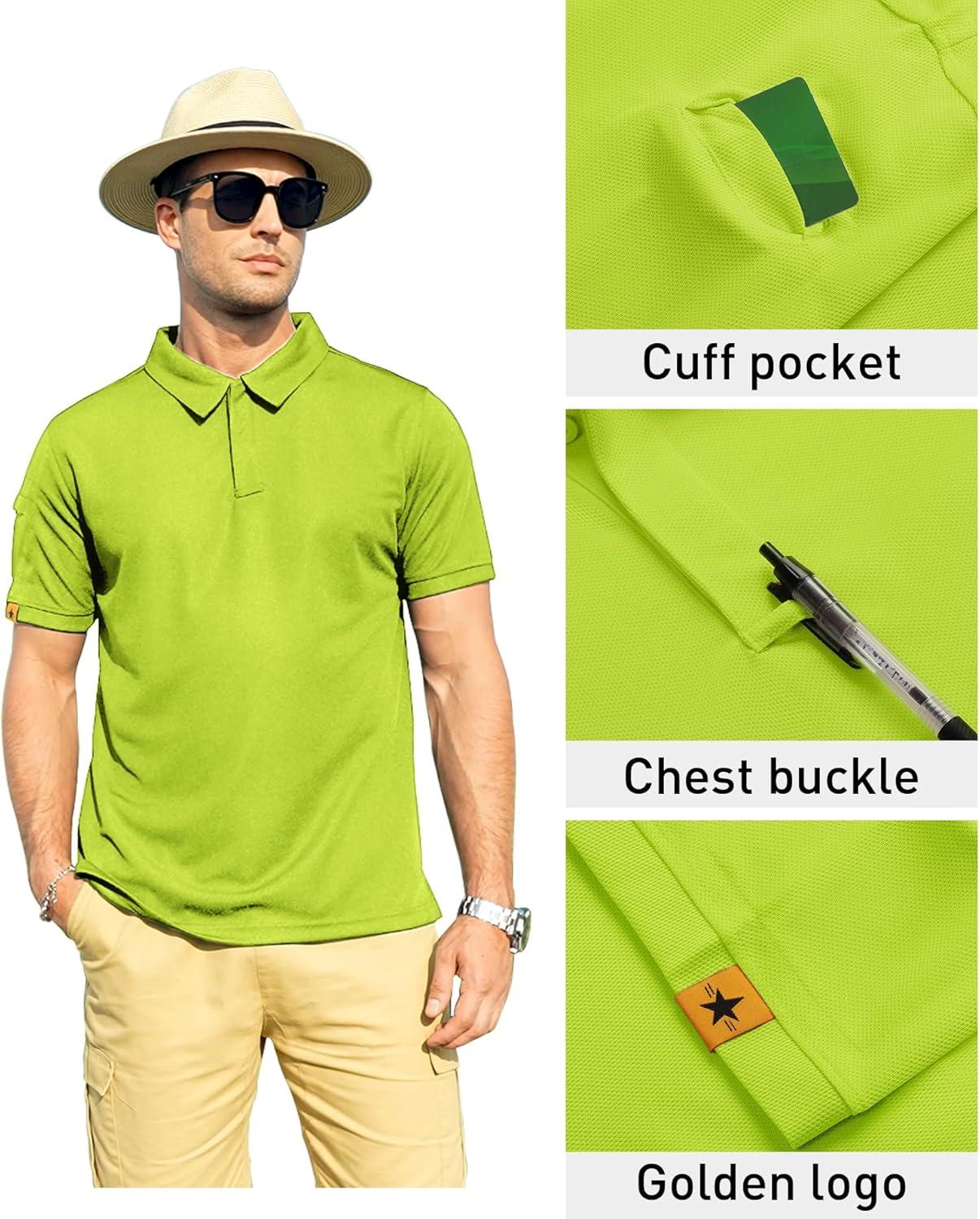 imageZITY Mens Polo Shirt Short Sleeve Sports Tactical TShirt Athletic Golf Polos Daily Casual Stylish Collared Shirts for MenLemon Green