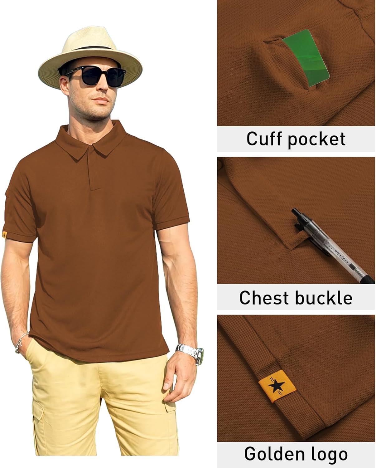 imageZITY Mens Polo Shirt Short Sleeve Sports Tactical TShirt Athletic Golf Polos Daily Casual Stylish Collared Shirts for MenLight Brown