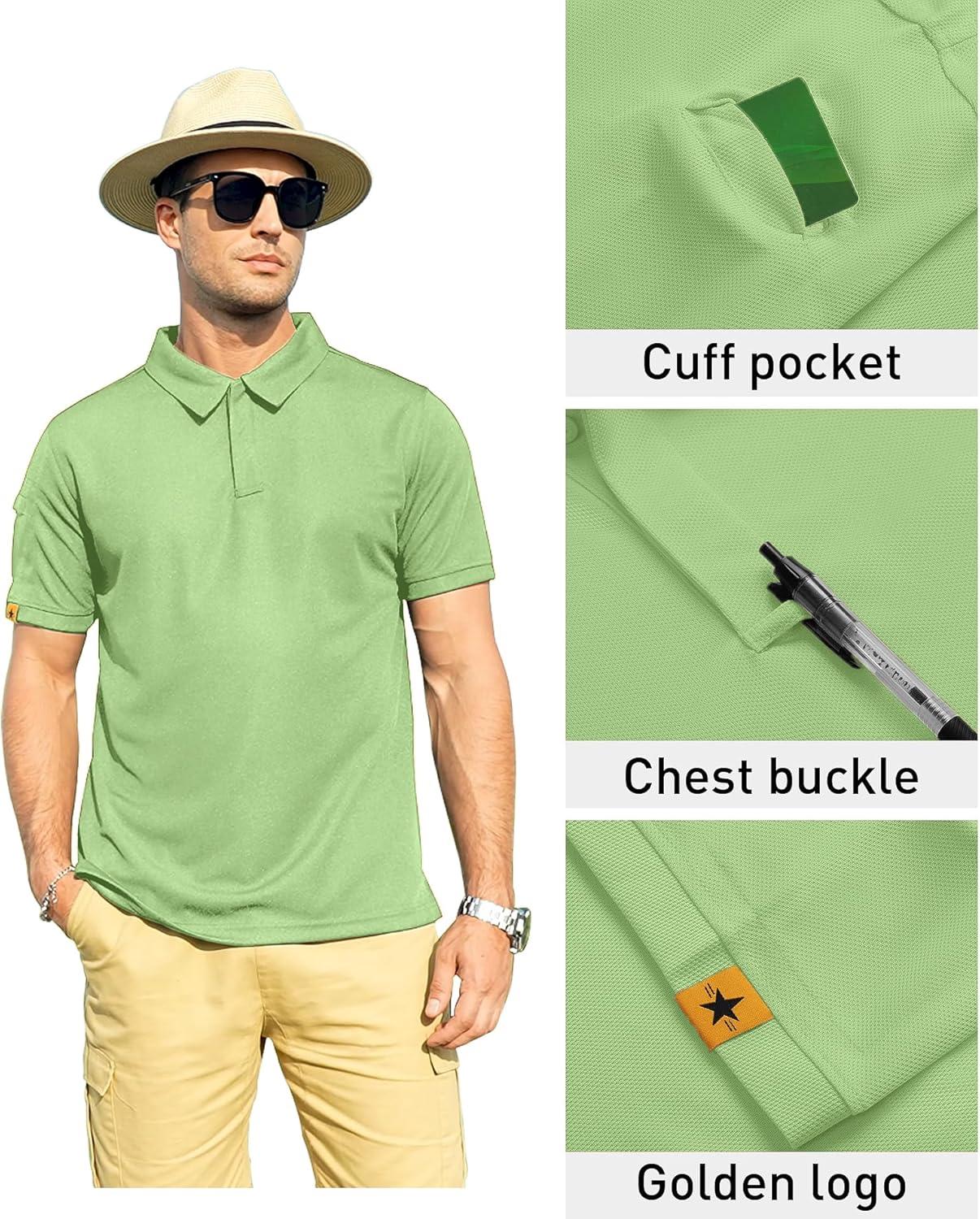 imageZITY Mens Polo Shirt Short Sleeve Sports Tactical TShirt Athletic Golf Polos Daily Casual Stylish Collared Shirts for MenLight Green