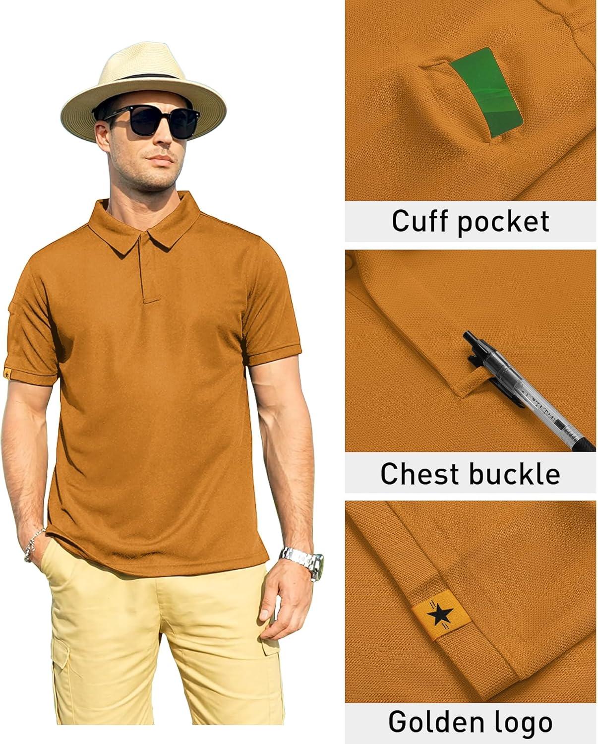 imageZITY Mens Polo Shirt Short Sleeve Sports Tactical TShirt Athletic Golf Polos Daily Casual Stylish Collared Shirts for MenLight Orange